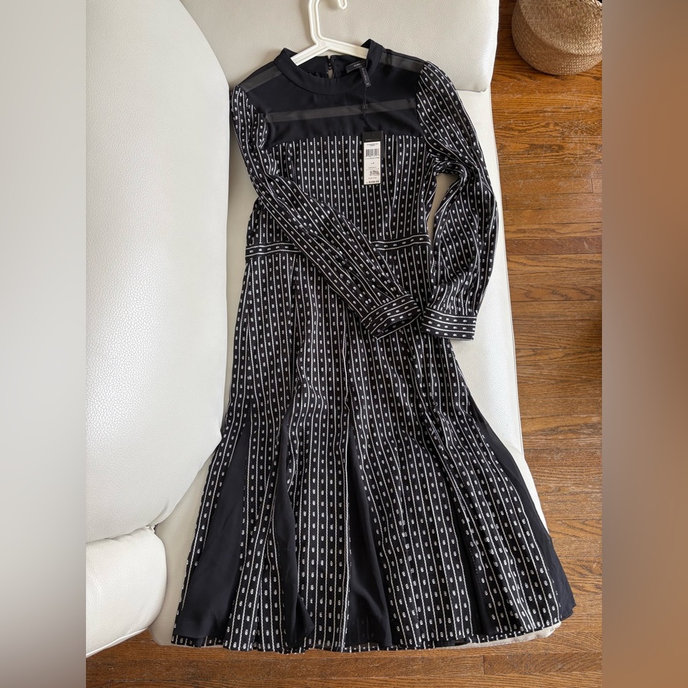BCBGMaxAzria Black and White Patterned Midi Dress